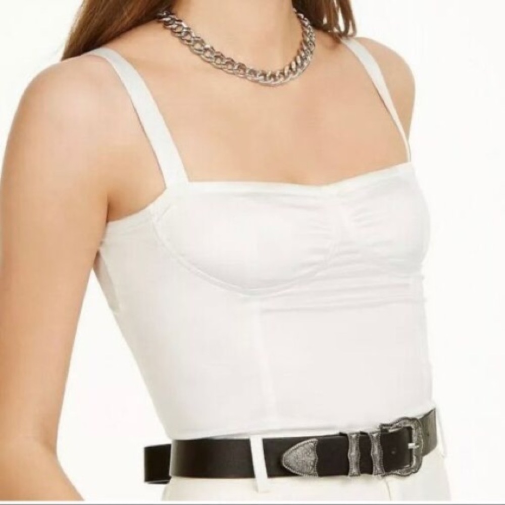 White satin bustier, corset style top by Danielle Bernstein WE WORE WHAT